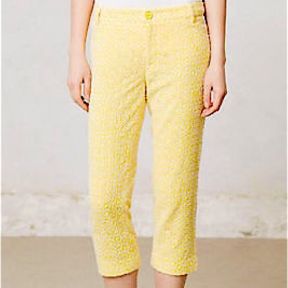 Cartonnier NWT anthropologie size 14 yellow and white embroidered boho pants